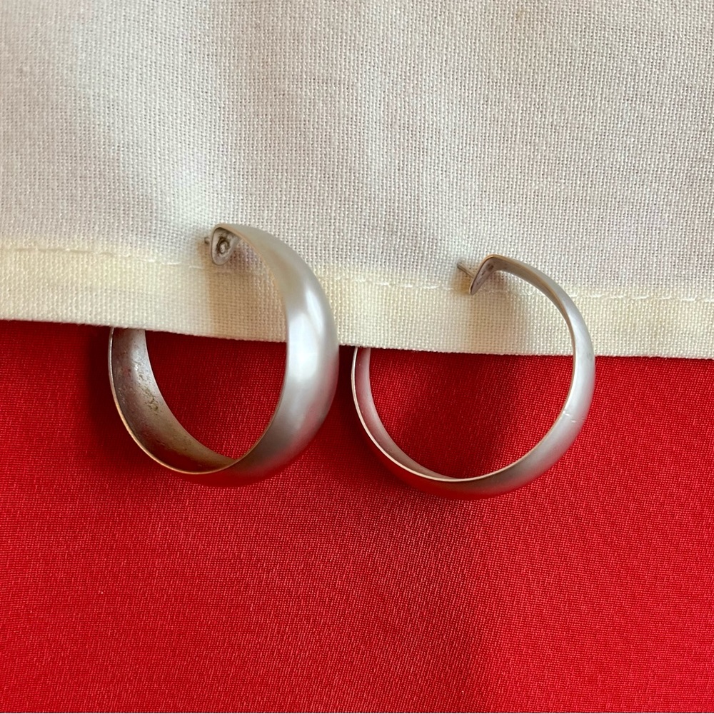Matt Finished, Silver Plated Hoop Earrings - Picture 6 of 16